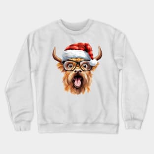 Funny Christmas Highland Cow Face Crewneck Sweatshirt